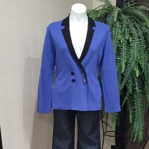 Nic Zoe Blue Black Color Block Sweater Blazer Women’s Sz PM
